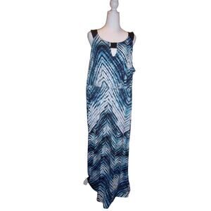 I.N. Studio Blue Waves of Ocean Round Neck Sleeveless Long Women Dress 3X